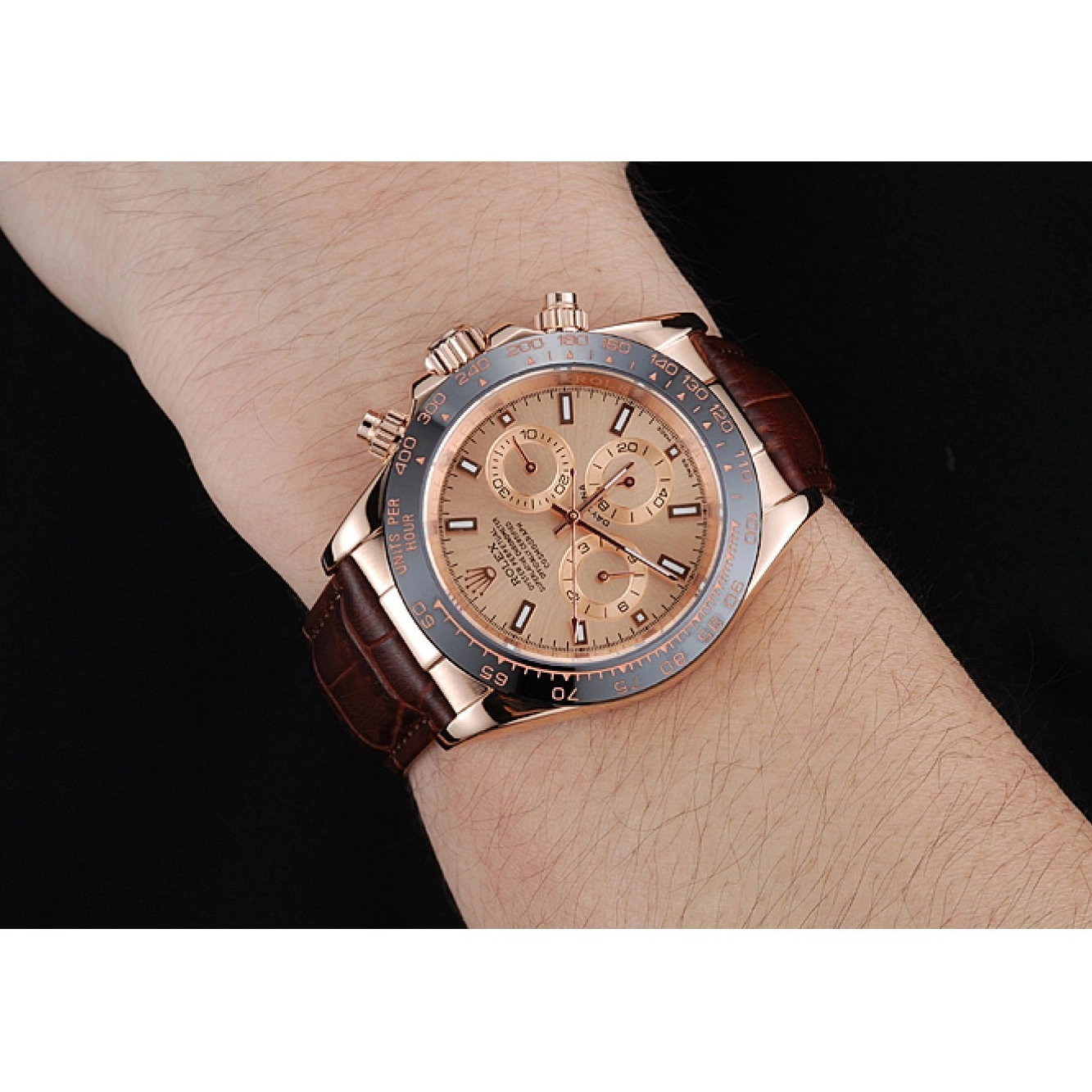MiroTime 0726 Rolex Cosmograph Daytona Brown Dial Rose Gold Case Brown Leather Bracelet 1454243